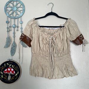 Lace Up Peasant Blouse